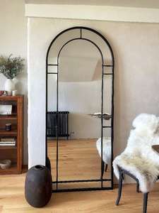 Specchio da Terra <span class=keywords><strong>Vintage</strong></span> Francese 190x80cm, <span class=keywords><strong>Cornice</strong></span> in Metallo e Montabile a Parete, Pezzo d'Arredo Retrò per Camera da Letto, Arredamento Hotel - Product Image 2