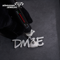 Pendentif Lettre DME Personnalisé Iced Out en Argent Sterling 925, Collier Hip Hop Couronne et Sac d'Argent, Bijou de Mode Personnalisé