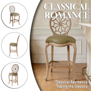 Muebles de Bar Franceses, Taburete Alto de Madera Maciza con Respaldo Redondo y Patrón Tallado Antiguo <span class=keywords><strong>para</strong></span> Bar en Casa y Sala de Estar - Product Image 2