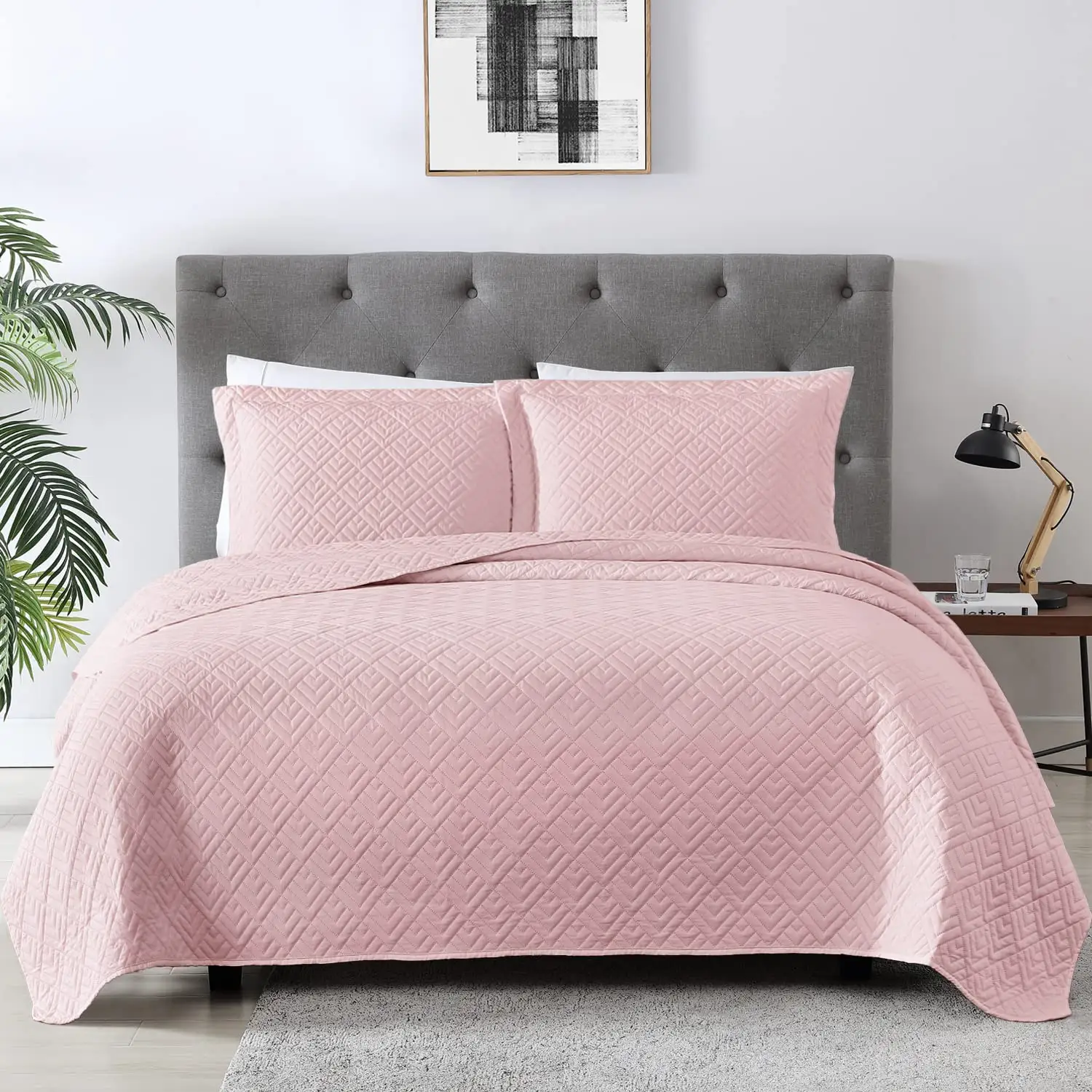 Ropa de cama elegante para verano, colchas y Cubiertas Cuadradas rosas, tamaño Queen, 3 piezas, venta al por mayor