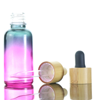Botol Kosmetik Silinder Kaca Transparan Gradasi Pink dengan Logo Custom Mewah, Cetak Sablon, 30ML, Pipet, Flacon Parfum Luxe Bambu
