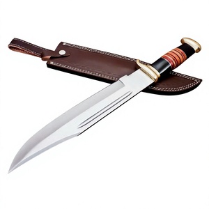 Couteau Bowie de camping en acier Damas OEM à lame fixe, léger, avec manche en bois et étui en cuir - Product Image 1