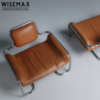 WISEMAX FURNITURE chaise de loisirs en cuir design rétro meubles de salon canapés simples pieds en métal fauteuil d'appoint en cuir marron