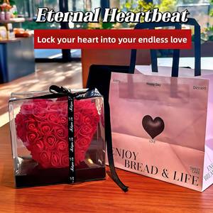 باقة زهور على شكل قلب أبدي في صندوق هدايا مع ورود للتخرج ومفاجأة عيد الحب للحبيبة والزوجة - Product Image 2