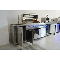 Ensemble de cuisine extérieure haut de gamme résistant aux intempéries, comprenant un four à pizza, un meuble, un chariot à 3 niveaux et une unité d'évier, fabriqué en matériaux SPCC et SS304