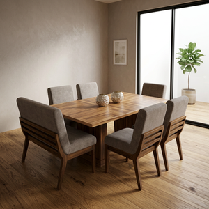 <b>Modern</b> Minimalist Solid Teak Wood <b>Dining</b> <b>Table</b> Set Upholstered Chairs Eco-Friendly Luxury Home Furniture Hotel Apartment/Villa - Product Image 2