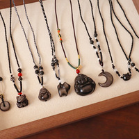 Collier ethnique en cuivre avec pendentif animal en obsidienne naturelle, chaîne de clavicule en corde, pendentif en cristal unisexe pour couple