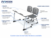 Bureau et chaise scolaires doubles en MDF HPL pour écoles, salles de classe, collèges, avec coins arrondis, personnalisables OEM