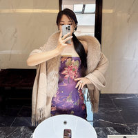 WJ [Flowing Cloud Yarn] Poncho en poils de chèvre et fourrure de renard avec col en fourrure de renard, robes de mariée, cheongsams, vêtements d'extérieur rétro de style chinois