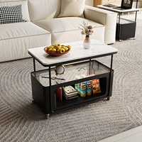Table d'appoint mobile pour salon, style moderne et minimaliste, avec plateau en dalle de roche, espace de rangement, design luxueux et haut de gamme, Nouveauté 2026