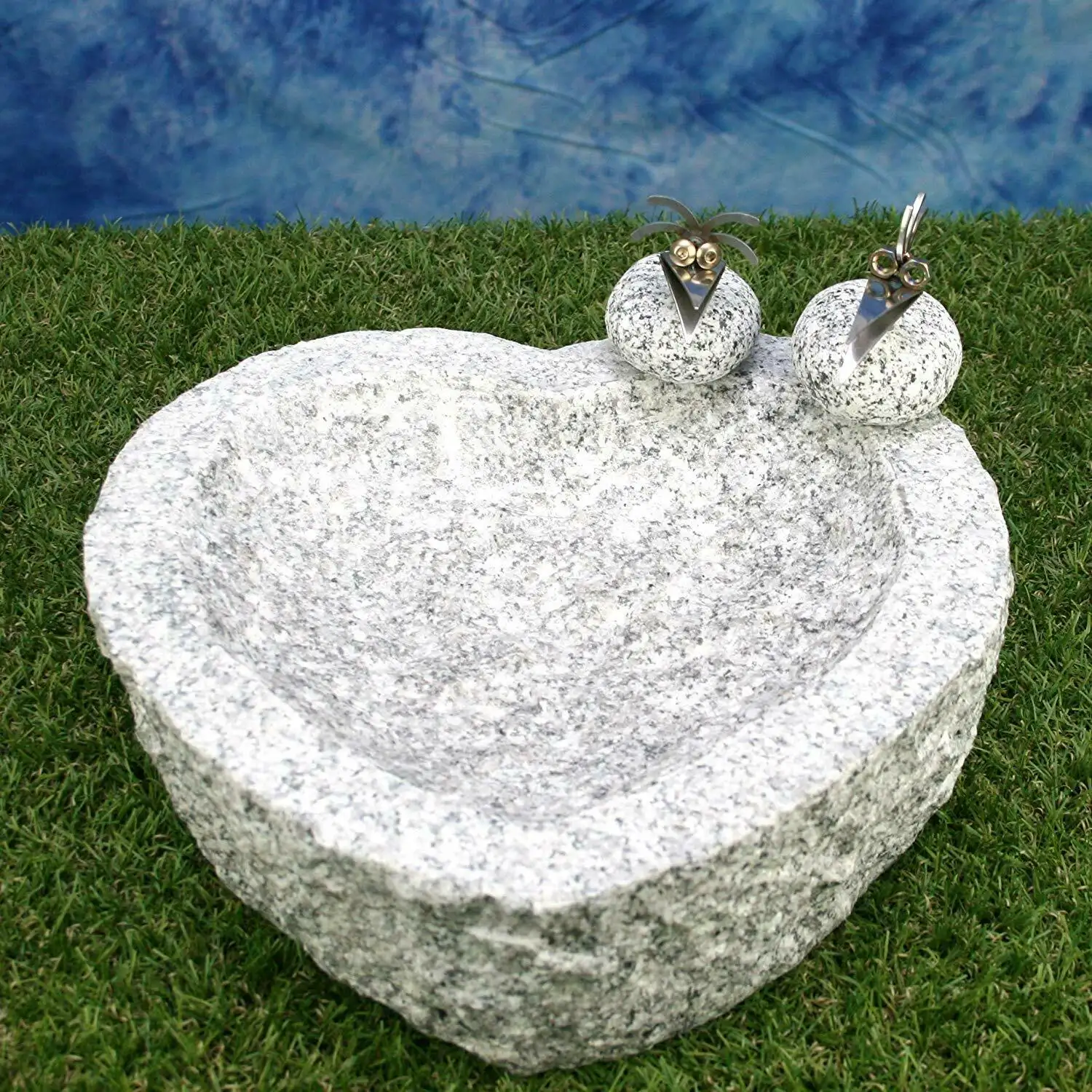 Decoração de pássaros, alimentador de pássaros, pedra natural, banheira de pássaros de granito branco, para decoração de varanda interna e jardim ao ar livre