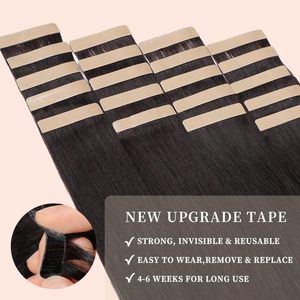 Extensions de cheveux naturels vietnamiens <span class=keywords><strong>à</strong></span> bandes adhésives invisibles, noir naturel, 20 pouces, 20 pièces, Remy lisses 1B # - Product Image 5