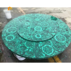 Meuble en pierre semi-précieuse verte de luxe personnalisé <span class=keywords><strong>centre</strong></span> de table en malachite avec pied en laiton - Product Image 4