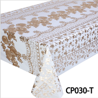 Nouvelle nappe en PVC champagne avec un motif gaufré assorti et un dos en fil à motifs géométriques.