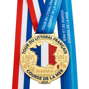 Fabricant Grossiste de Médailles Métalliques 3D Personnalisées pour la Course Côtière Marathon de la Baie du Mont Saint <span class=keywords><strong>Michel</strong></span>, Médaille de la Côte d'Azur - Product Image 2