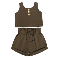 Nouveautés Vêtements pour Enfants Été Couleur Unie Col Rond Sans Manches Taille Élastique Sport Bébé Fille Deux Pièces