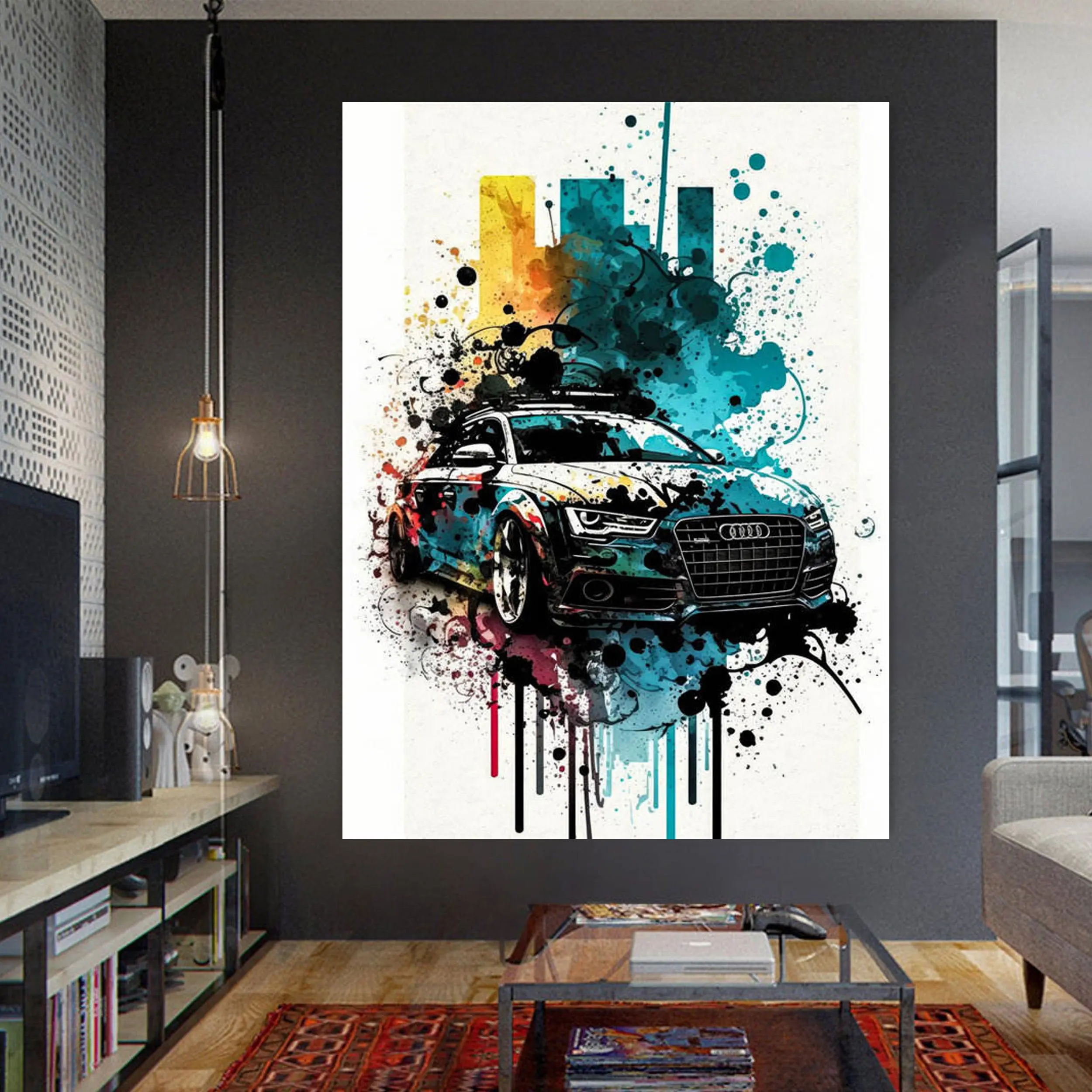 Graffiti Car Poster Pop Wall Art Modern Explosive Sports Cool Car Wall Art Pictures and Prints Mushroom Colorful Cloud Painting