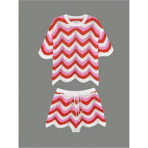 Ensemble de plage 2 pièces FOXA pour femme : haut en crochet à manches courtes et short à taille élastique, style bohème - Product Image 3