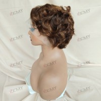 Perruque Courte Sans Colle KEMY HAIR en Cheveux Humains Pixie Cut avec Dentelle HD, Perruque Ondulée à la Doigtée, Mèches Naturelles Indiennes pour Femmes Noires