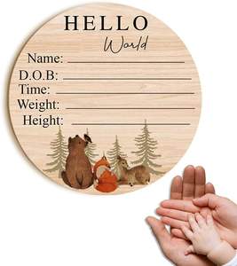 Annunci di nascita del bambino da 17cm segno di legno ciao ritagli rotondi del mondo per il nome del neonato e dettagli di nascita - Product Image 4