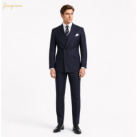 Costume 2 pièces bleu marine rayé pour homme, tissu TR, coupe ajustée, blazer et pantalon formels pour affaires, mariage, cérémonie ou bureau
