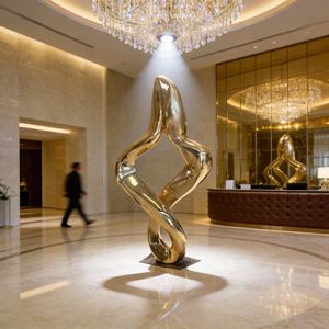 Escultura Dorada Minimalista de Acero Inoxidable Resistente a la Corrosión, Acabado Pulido Espejo, para Uso en Interiores y Exteriores de Alta Gama - Product Image 3