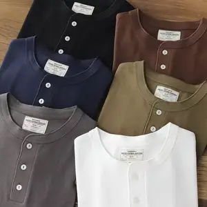 [Free Sample] Wholesale Custom Embroidered Logo Men's Plain Color Polo Knitted Casual Button Long Sleeve Polo T Shirt for Summer