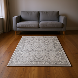 Alfombra de área gris marfil con diseño oriental 5x7, resistente a las manchas y sin desprendimiento de pelo, para el hogar, oficina, comedor, sala de estar, cubierta para muebles - Product Image 2