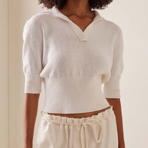 Suéter Casual de Punto Personalizado para Mujer, Cuello en V, Manga Corta, Color Blanco, para Otoño e Invierno, Fabricante de Prendas de Punto - Product Image 3