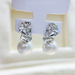 Boucles d'oreilles clous en argent S925, accessoires DIY pour perles avec perles de 9-15 mm, plateau vide pour boucles d'oreilles, design de bijoux tendance, modèle 22220 - Product Image 2