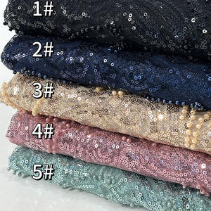 قماش دانتيل عضوي صديق للبيئة مزين بالخرز والترتر مع خيوط معدنية 300 جرام/متر لفساتين الزفاف والمناسبات الخاصة - Product Image 2