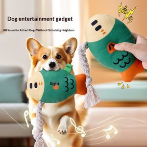 Nuovo Giocattolo per Cani di Lusso Ecologico in Tessuto Peluche a Forma di Pesce con Testa Grande per Pulizia Denti e Alleviamento Inquietudine con Corda di Cotone - Product Image 2
