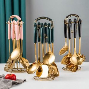 Kitchen <b>Tools</b> Ceramic Handle 7pcs Stainless Steel Kitchen Cooking Utensils Set Kitchenware Set - Product Image 1
