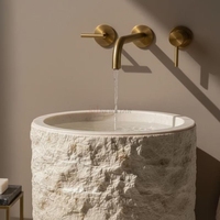 Lavabo sur pied en pierre calcaire naturelle, rond, sur mesure, directement de l'usine, pour hôtel, villa, salle de bain, décoration haut de gamme