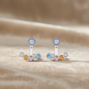 Boucles d'oreilles clous en or blanc E2161, géométriques, avec cristaux et strass sertis clos, bijoux tendance pour femme - Product Image 2