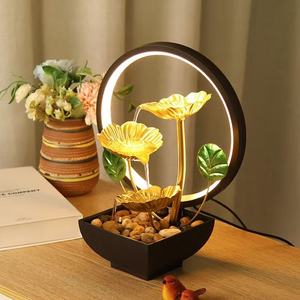 <span class=keywords><strong>Fontaine</strong></span> d'eau de table à 3 niveaux en feuille d'or avec lumière jaune chaude, <span class=keywords><strong>fontaine</strong></span> circulante en métal Feng Shui pour la décoration zen de la maison - Product Image 2