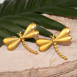 Declaración joyería de moda pendientes insecto suerte libélula pendientes CZ circón Stud pendientes joyería de acero inoxidable para mujer - Product Image 3