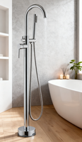 Robinet de baignoire à double poignée en laiton, mitigeur de douche pour baignoire, robinet de baignoire autoportant, ensemble de robinets de baignoire couleur champagne en laiton