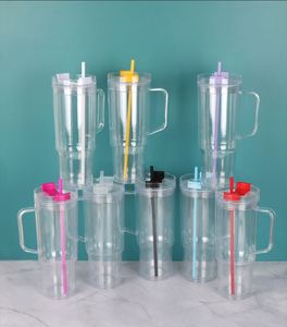 US Warehouse 40oz Pre-drilled clear Shimmer Travel Plastic <b>Mug</b> for Vinyl 40 oz <b>Double</b> <b>Wall</b> Snowglobe Acrylic Tumbler with Handle - Product Image 1
