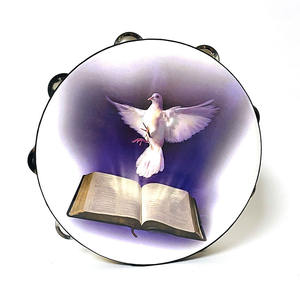 กลองแทมบูรีนสองแถว เครื่องดนตรีออร์ฟ บลูโดฟ ขนาด 6 นิ้ว 8 นิ้ว 10 นิ้ว กลองระฆัง นกพิราบแห่งสันติภาพ กลองมือ ของเล่นดนตรี - Product Image 6