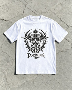 T-Shirt da Uomo Premium con Grafica Personalizzata, <span class=keywords><strong>Stampa</strong></span> Gotica Teschio e Spine, Streetwear in Cotone Oversize, Etichetta Privata OEM ODM Logo Personalizzato - Product Image 1