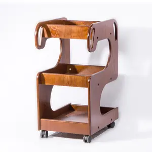 עגלת עגלת עץ 3 שכבות לסלון יופי ריהוט עיצוב ייחודי ציוד אחסון סלון עמיד זוז עם גלגלים 