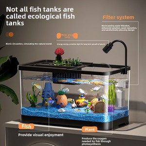 حوض أسماك أكريليك للمياه العذبة سعة 5 لتر مع نظام ترشيح وتأكسج مدمج لأسماك الزينة والسلاحف للاستخدام في غرفة النوم وعلى سطح المكتب في المنزل - Product Image 3