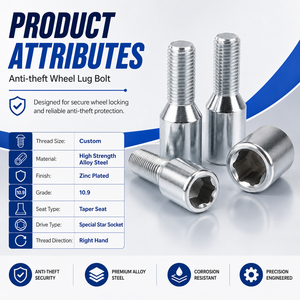 Pernos de Seguridad <span class=keywords><strong>Antirrobo</strong></span> de Acero de Alta Resistencia para Ruedas, con Asiento Cónico y Encaje Estrella, Recubiertos de Zinc, para Modificación de <span class=keywords><strong>Llantas</strong></span> de Automóvil - Product Image 2