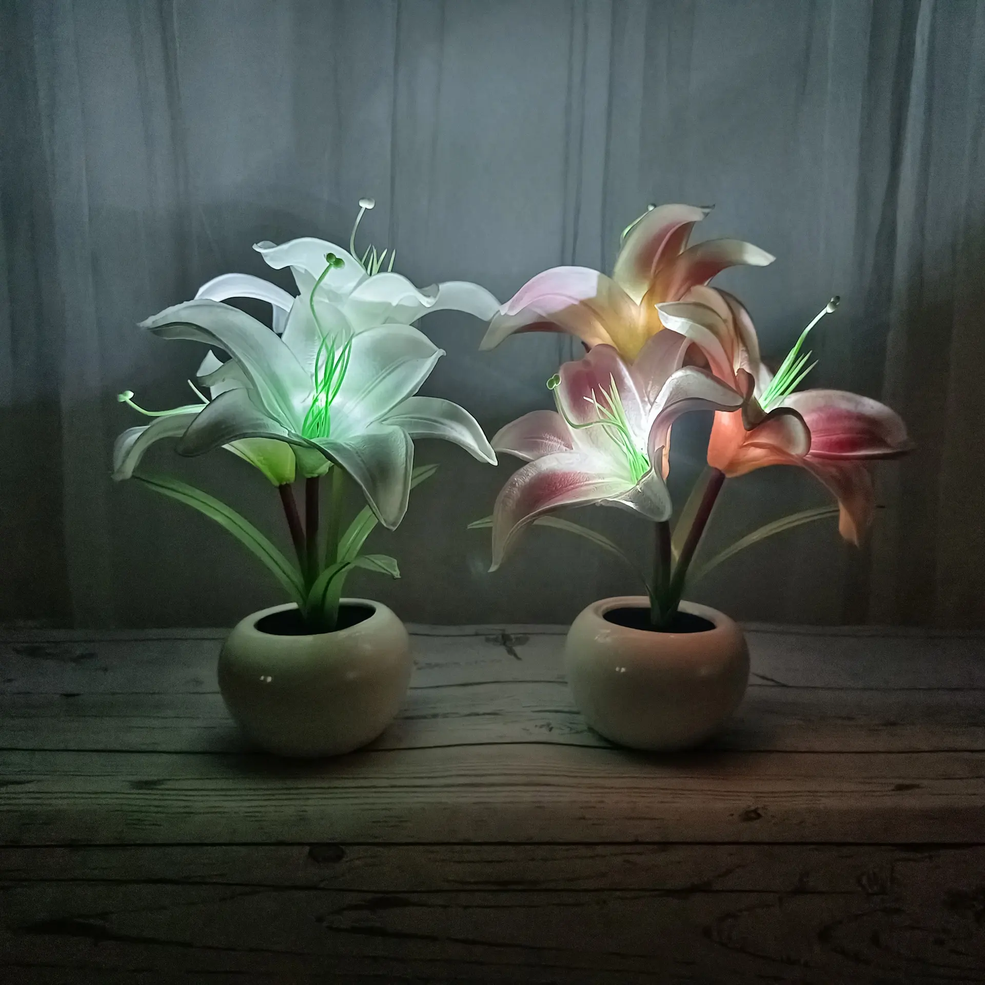 V396 simulação de lírio pu lanterna falsa, vaso de flores pequena luz noturna romântica sala de estar quarto cabeceira atmosfera de decoração