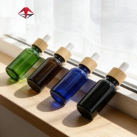 Flacon d'huile essentielle de 30 ml avec bouchon en bois, brun foncé, bleu, vert, flacon en verre opaque avec compte-gouttes pour emballage individuel, disponible en stock