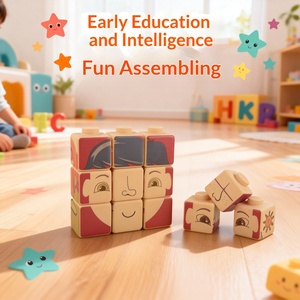 Cubi Magici per l'Educazione Precoce dei Bambini, Blocchi di Costruzione Quadrati in Gomma Morbida con Espressioni di Dinosauri e Animali, Puzzle Impilabile Musicale per Neonati - Product Image 2
