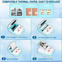 Imprimante thermique portable mini sans fil BT 200 dpi pour photos, étiquettes, mémos, impression par câble USB, imprimante de poche en plastique noir et blanc