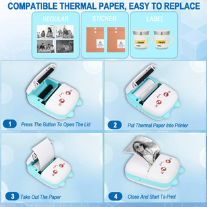 Imprimante thermique portable mini sans fil BT 200 dpi pour photos, étiquettes, mémos, impression par câble USB, imprimante de poche en plastique noir et blanc - Product Image 2