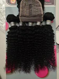 Capelli Vergini Brasiliani Ondulati con Chiusura in Pizzo 4x4, Confezione all'Ingrosso di 5 Fasci di Extension di Capelli Umani - Product Image 5